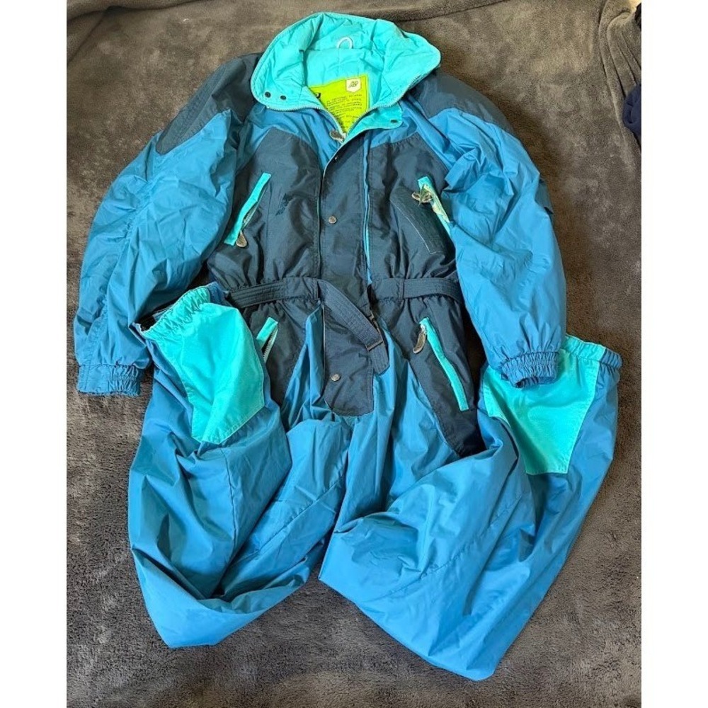 Vintage K2 Performer Ski Suit One Piece 52 Teal Navy Blue Colorblock 90s Mens L